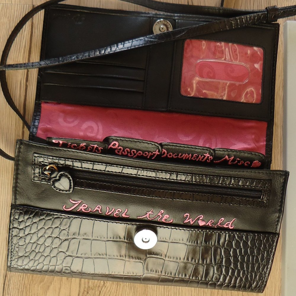 Brighton Travel the World croco leather crossbody clutch bag or large wallet.